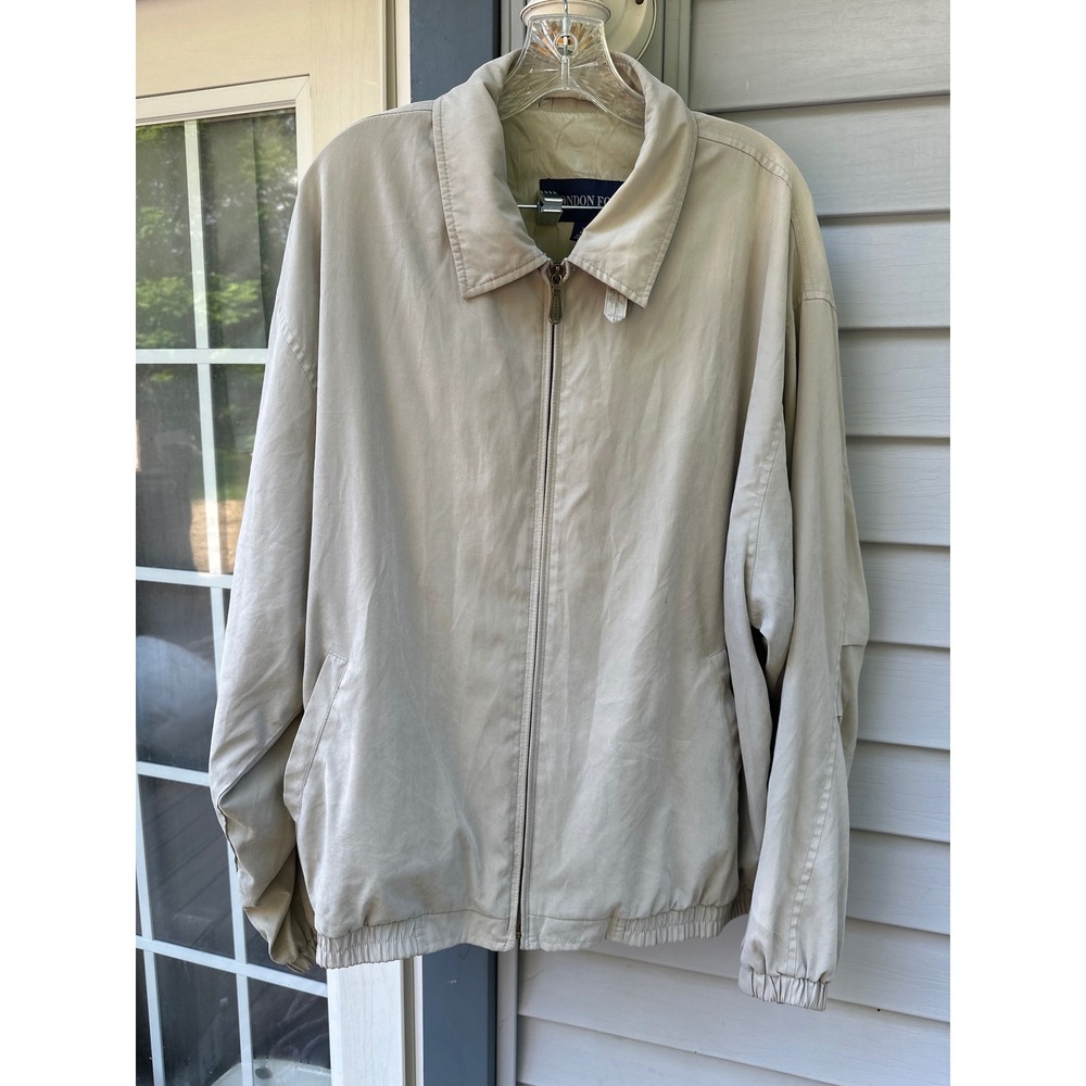 London Fog Mens XL Harrington Jacket Beige Tan Full Zip Water Repellent 2306-511
